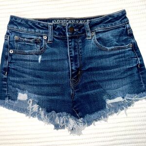 American Eagle Outfitters Dark Blue Frayed Jean Shorts